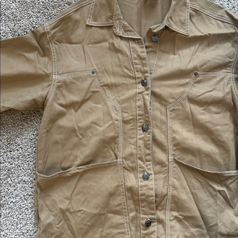 Divided Tan Button-Up Jacket - Picture 5 of 6